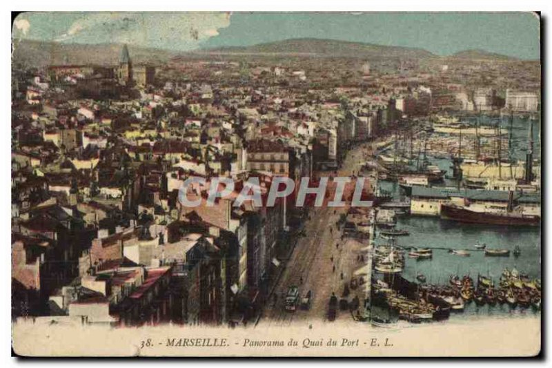 Old Postcard Marseille panorama of the harbor dock