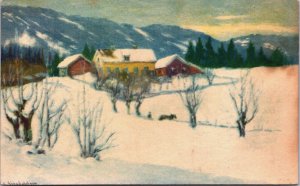 Norway Houses in the Snow Vintage Postcard C208