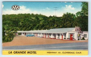 CLOVERDALE, CA California LA GRANDE MOTEL  c1950s Car Roadside Linen Postcard