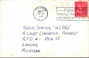 VINTAGE POSTCARD HAM RADIO CALLING CARD K2JPW FROM TRENTON NEW JERSEY 1955