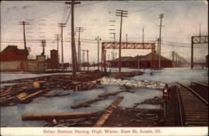 ST LOUIS IL Relay Station Flood Scene c1910 Postcard