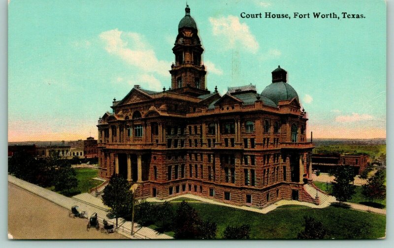 Fort Worth Texas~Tarrant County Court House~Red Granite~No Addition~Stores~1910