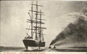 Puget Sound Washington WA Schooner Sailing Ship c1910 Vintage Postcard