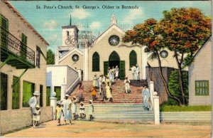 St Peter's Church St George's Oldest Bermuda linen postcard 1939 Yankee Store
