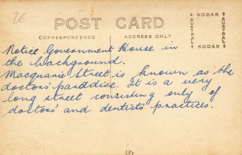 Australia Macquarie Street Showing Government House Sydney Vintage RPPC 08.96