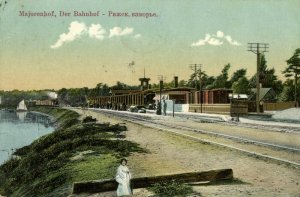 latvia russia, MAJORI MAJORENHOF, Railway Station, Steam Train (1910) Postcard