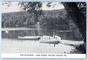 1940 Wayne County Pennsylvania Postcard The Gilchrist Lake Como Boat Canoe Trees