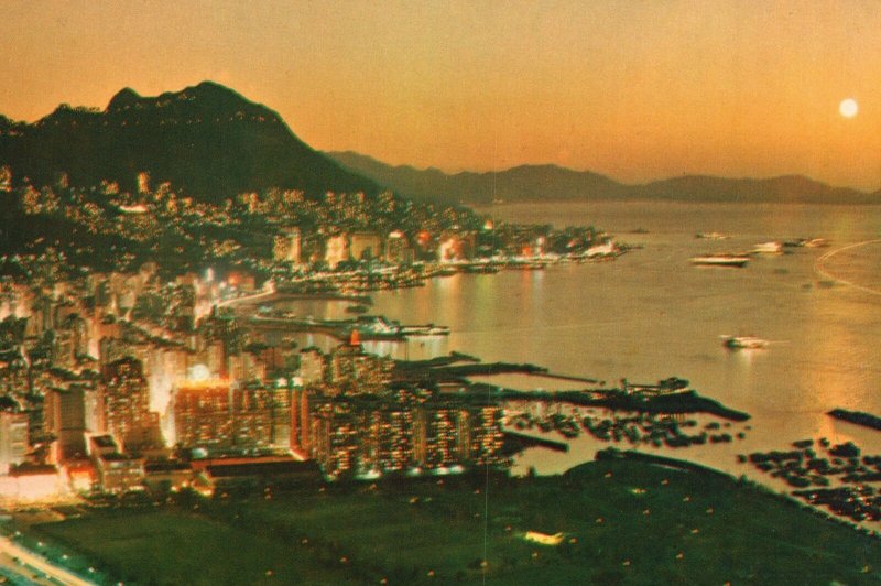 Vintage Postcard Evening in Hong Kong Central & Eastern District China