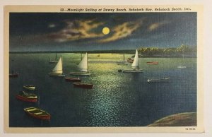 Moonlight Sailing at Dewey Beach Rehoboth Bay Beach Delaware Postcard Sailboats