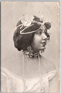 Woman In Side View Pearl Necklace & Headband Portrait Postcard