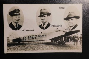 Mint Germany Postcard RPPC Von Huenefeld Koehl Fitzmaurice Bremen D1167 Plane