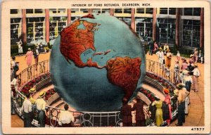 Globe, Interior of Ford Rotunda, Dearborn MI Vintage Postcard O60