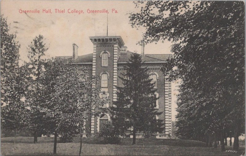 Postcard Greenville Hall Thiel College Greenville PA