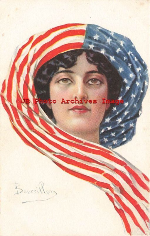 Patriotic, URS No 73-2, Signed Bourillion, Woman Head Draped with