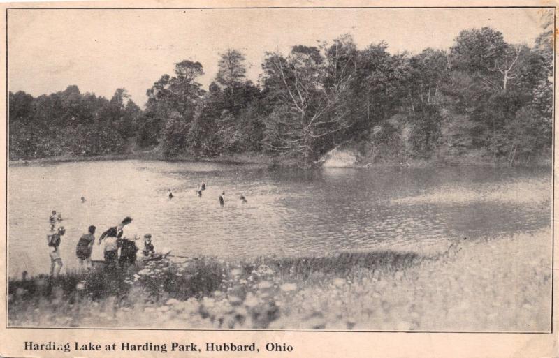 HUBBARD OHIO SWIMMING~HARDING LAKE~HARDING PARK~REAL ESTATE ADVERTISING POSTCARD