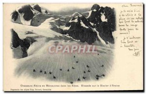 Old Postcard Militaria Alpine hunters in maneuvers in the Alps Slip on Glacie...