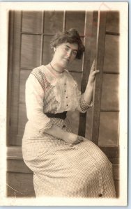 c1910s Detroit, MI Bushy Eyebrow Girl Lady RPPC Real Photo Jackson Postcard A111