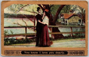 1909 Lovers Couple Near The Lake Romance Dating Posted Postcard