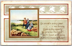 1915 Man Woman In Countryside River Thanksgiving Greetings Posted Postcard