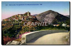 Old Postcard Eze General view and the Moyenne Corniche