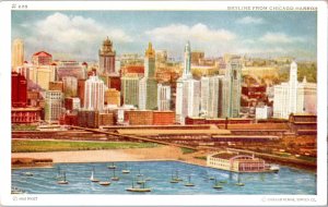 Skyline from Chicago Harbor Illinois Postcard