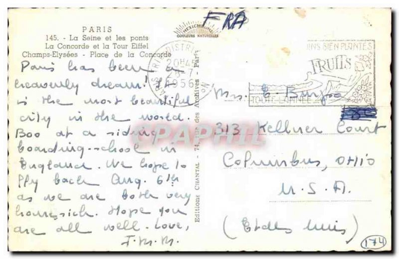 Paris Modern Postcard The Seine and bridges Concord and the Eiffel Tower Cham...