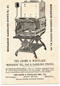 Victorian Trade Card The Adams & Westlake Monarch Oil Gas Gasoline Stove