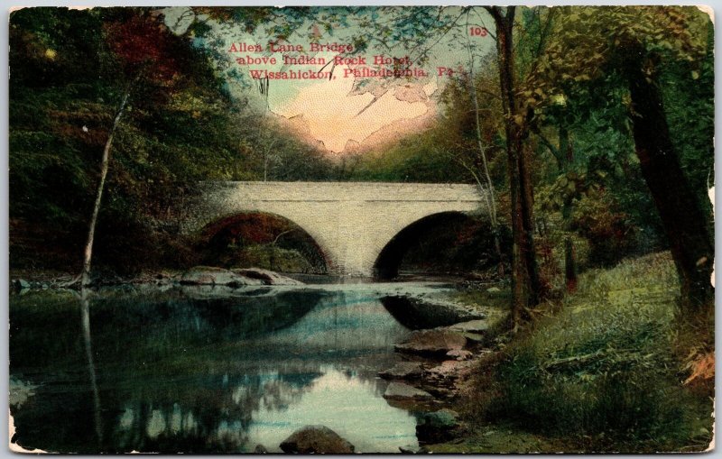 Allen Cane Bridge Above Indian Rock Hotel Wissahickon Philadelphia PA Postcard