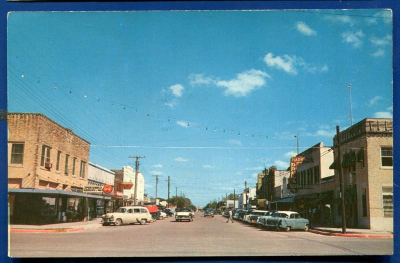 Refugio Texas tx street scene view cars chrome old postcard