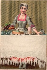 1880s-90s Woman in Formal Dress Serving Desert Trade Card