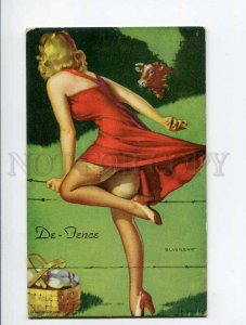 286274 MUTOSCOPE Pin-Up Girl COW De-Fence by ELVGREN Old card