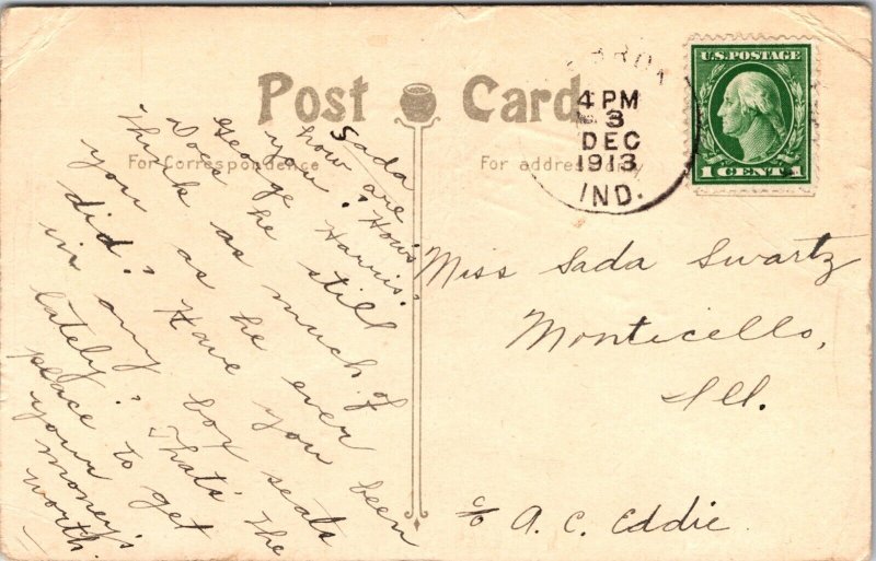 My But It's Easy in Hebron Indiana Pennant Postcard PM 1913