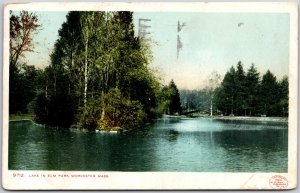 Worcester Massachusetts, MA, 1916 Lake in Elm Park, Scenic Pond Bridge, Postcard