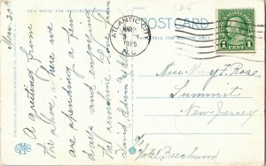 Ocean Waves Atlantic City New Jersey Postcard WB Cancel c1925 1c Franklin Stamp 
