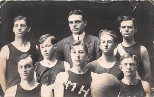 J37/ Interesting RPPC Postcard c1910 High School Basketball Team Players 306