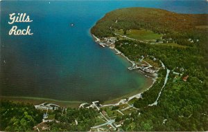 Postcard; Air View Gills Rock, Door County WI Washington Island Ferry (distant)