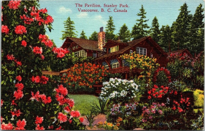 Pavilion Stanley Park Vancouver BC Canada Linen Postcard VTG UNP Vintage WOB 