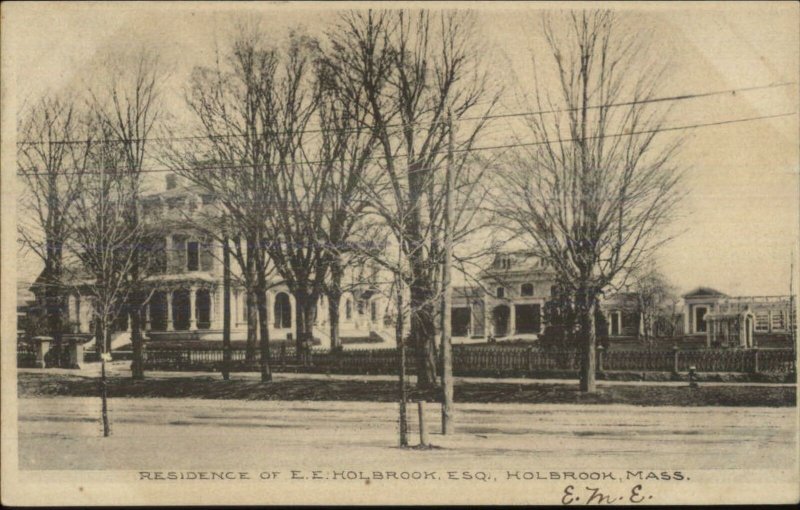 Holbrook MA Holbrook Esq Residence c1910 Postcard RFD Randolph Cancel