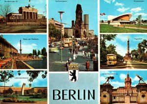 VINTAGE CONTINENTAL SIZE POSTCARD MULTIPLE STREET SCENES AND MUSEUMS BERLIN