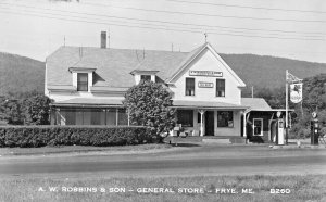 Frye ME A. W. Robins & Son General Store Post Office Mobil Gas Pump RPPC