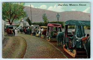 MADEIRA ISLANDS, PORTUGAL ~ View of SLED CABS ca 1910s Postcard