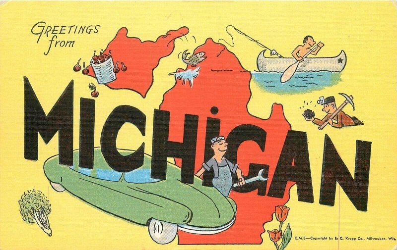 Postcard Michigan Large letters multi View Kropp linen 23-865 | United  States - Michigan - Other, Postcard