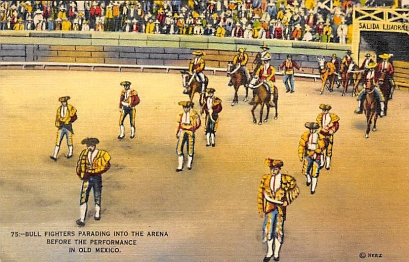 Bull Fighters Parading into Arena Tarjeta Postal Bullfighting Unused 