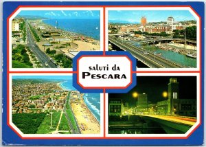 VINTAGE CONTINENTAL SIZE POSTCARD (4) MINI-VIEWS OF PESCARA ITALY 1980s