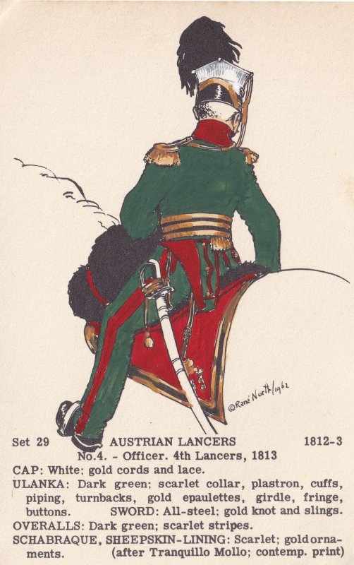 Austrian 4th Lancer Officer Army 1813 Napoleonic War Uniform Postcard