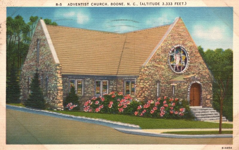 Vintage Postcard 1943 Adventist Church Boone North Carolina Asheville