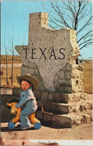 USA Texas Cowboy and Marker Location Vintage Postcard C213