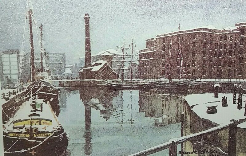 Snowy Day Canning Half Tide Dock Liverpool Vintage Art Postcard by Frank Green