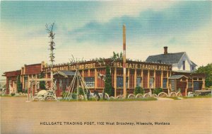 Postcard 1940s Montana Missoula Hellgate Trading post roadside 23-12239