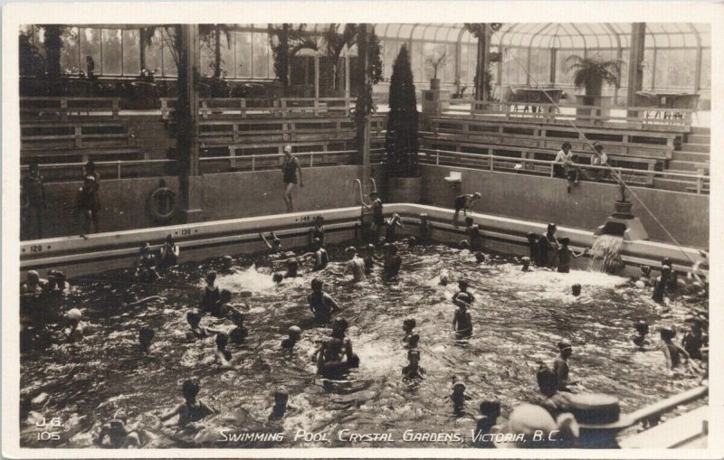 Victoria BC Crystal Gardens Swimming Pool Unused JG 105 Real Photo Postcard G76